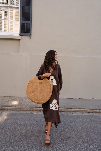 green emerald velvet dress Sullivan Midi Dress Burnt Orange/Sand Milos Linen Embroidery main image 0