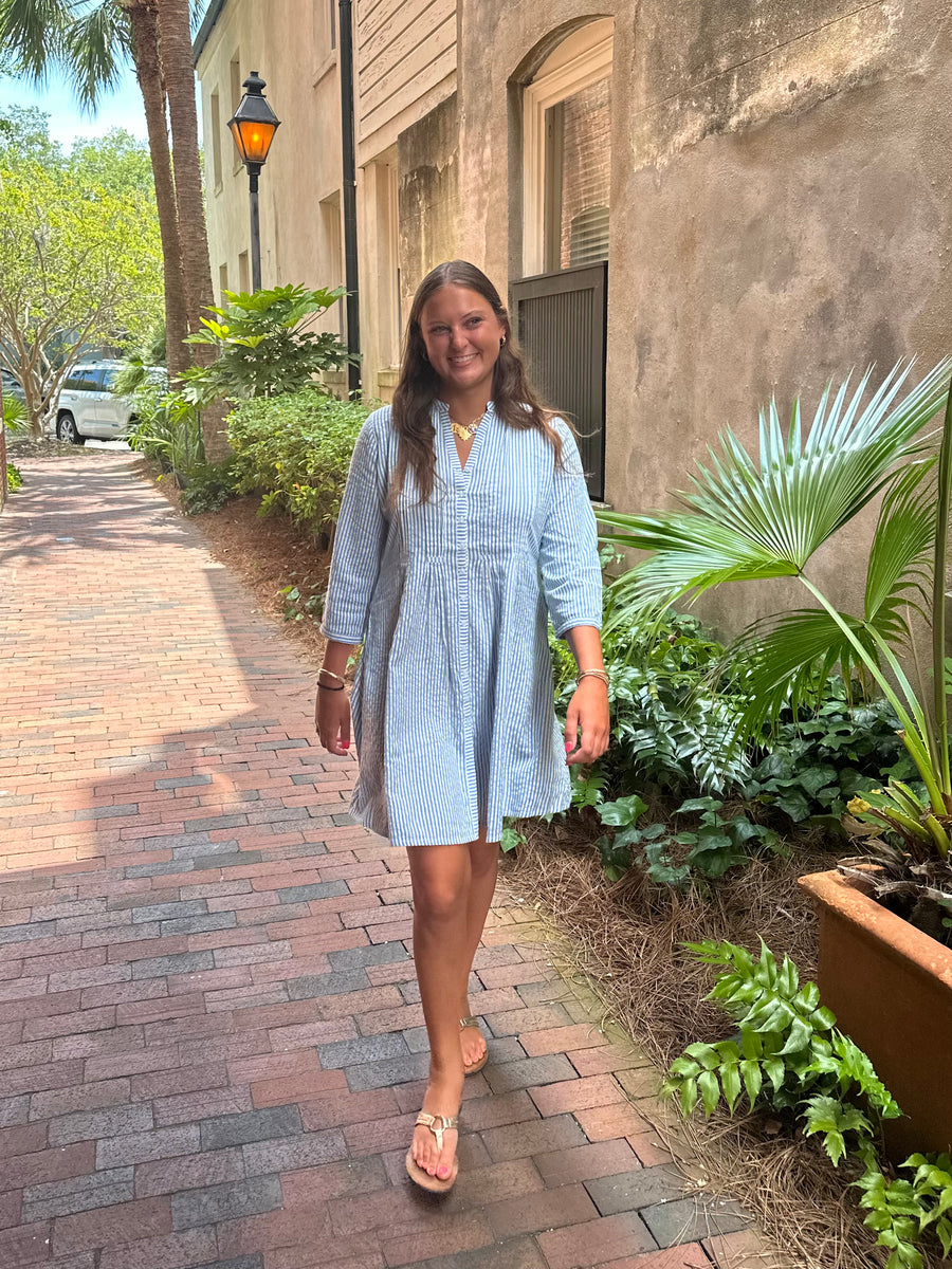 Juliette Dress Blue Seersucker Shop Madison Mathews