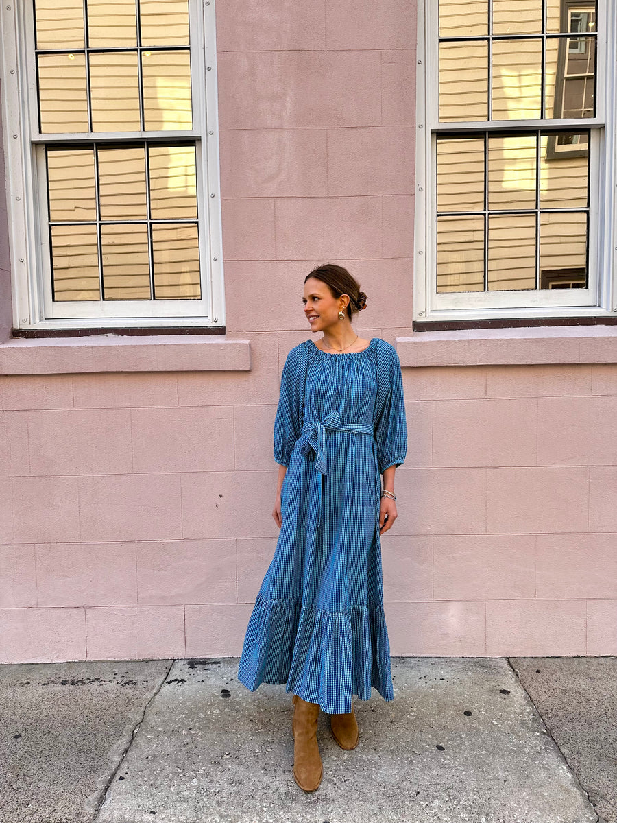 Cosette One Size Maxi Dress Sky Blue Gingham Shop Madison Mathews