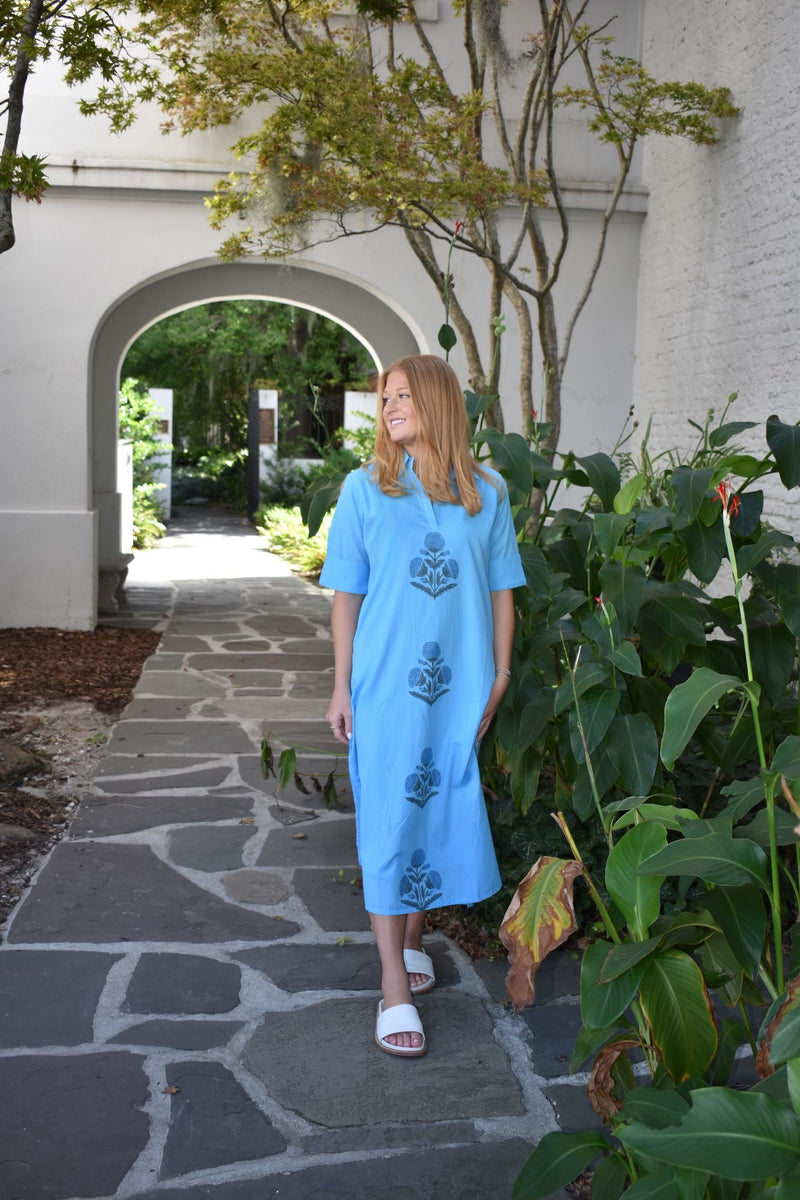 Darren Midi Dress Turquoise with Orange Whipstitch main image 1