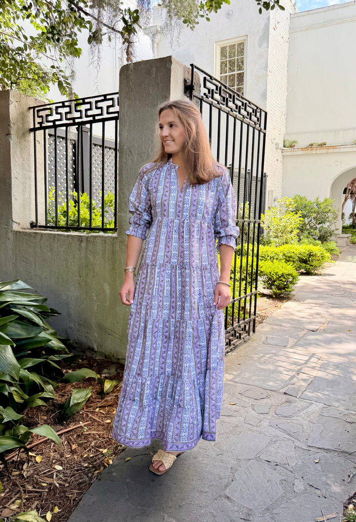 Ginger Maxi Dress Lilac French Market Stripe