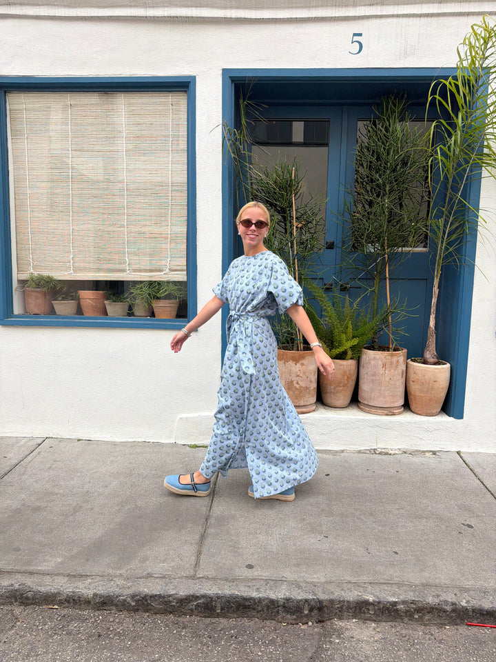 April Maxi Dress Coastal Blue Leaf