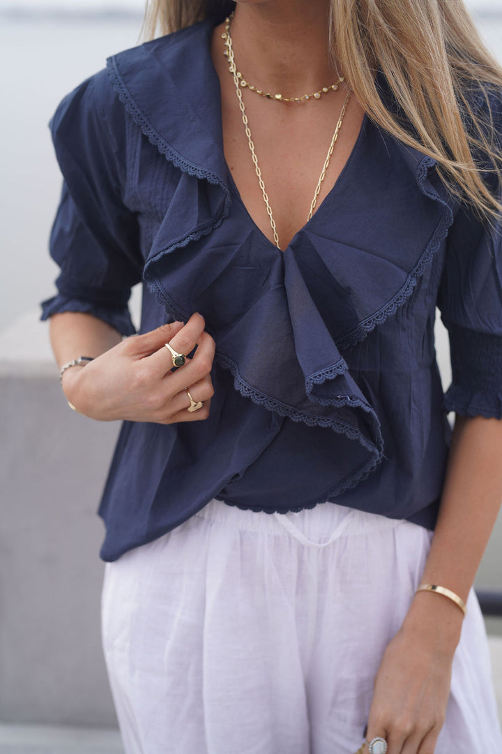 Amelia Ruffle Top Navy
