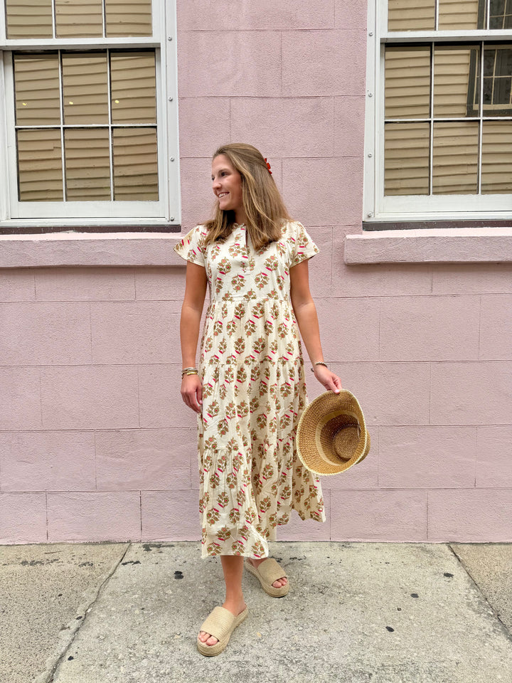 Folly Midi Dress Ivory Heirloom Pink Floral