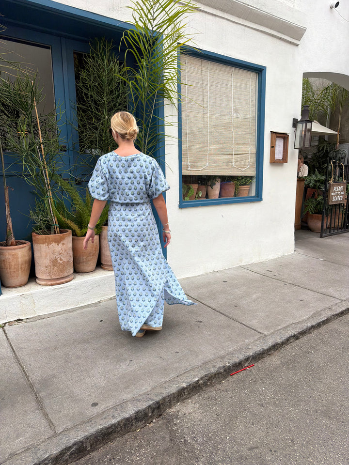 April Maxi Dress Coastal Blue Leaf