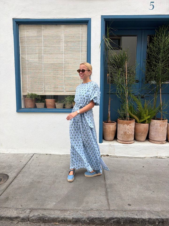 April Maxi Dress Coastal Blue Leaf