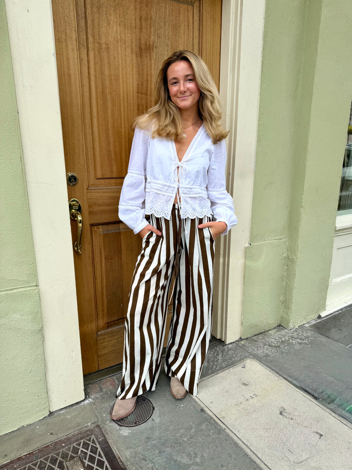 Palazzo Pants Saddle Brown Stripe