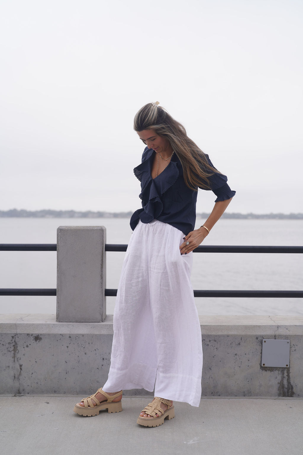 Amelia Ruffle Top Navy