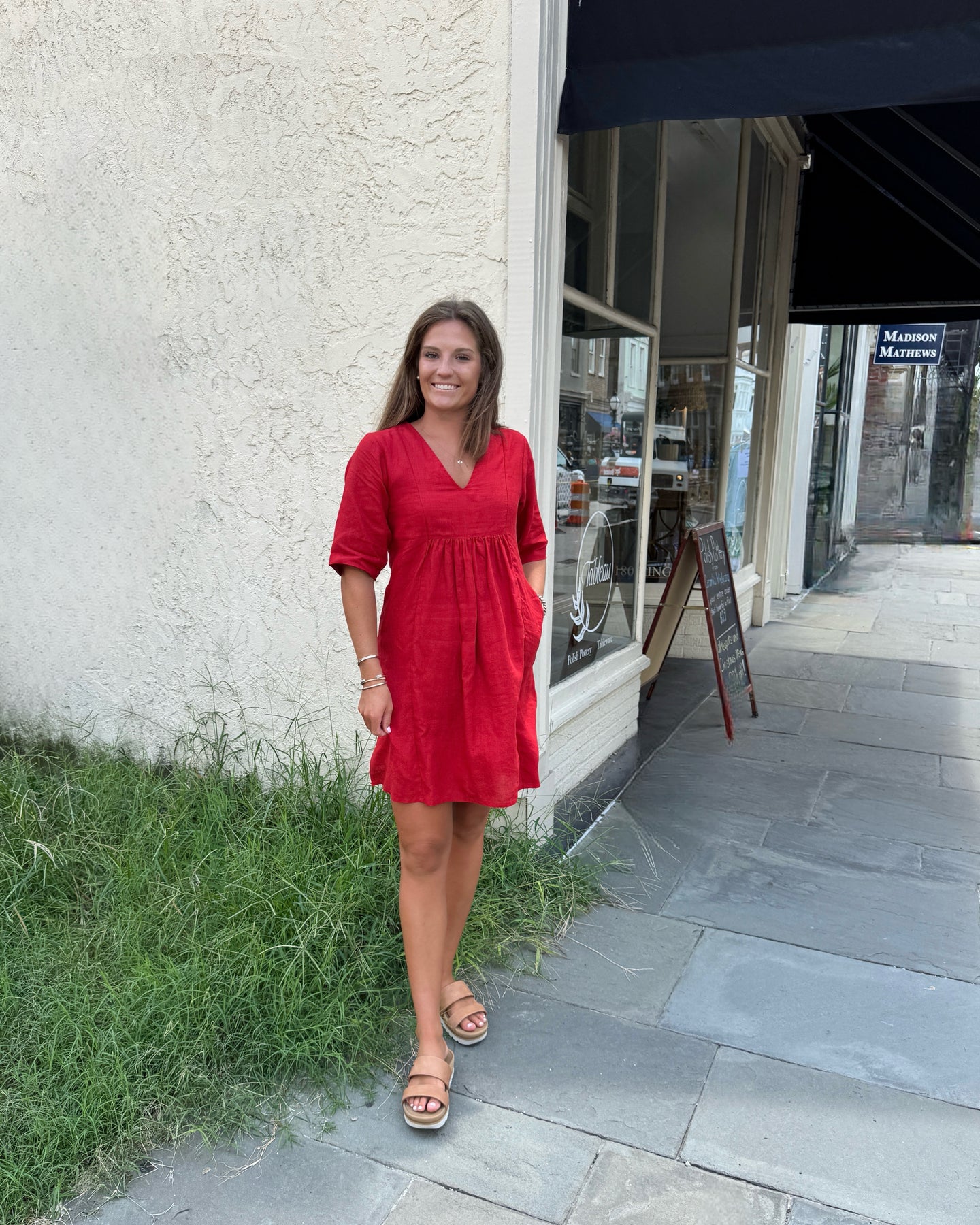 Morgan Mini Dress Red Linen – Shop Madison Mathews
