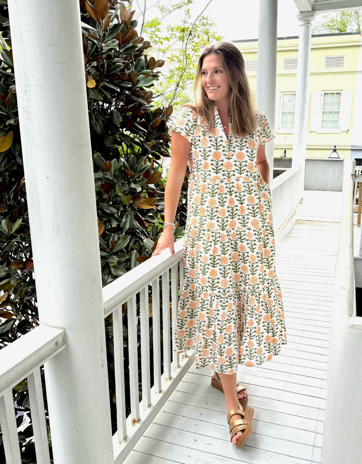 Folly Midi Dress Marigold Olive Floral
