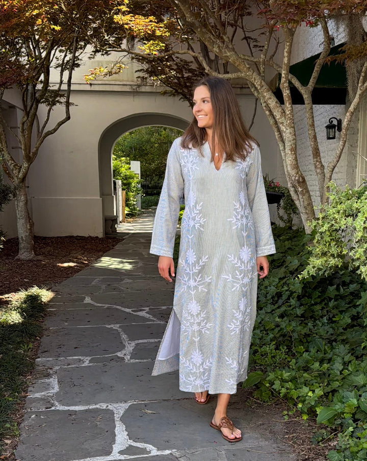 Molly Maxi Dress Embroidered Gray Stripe
