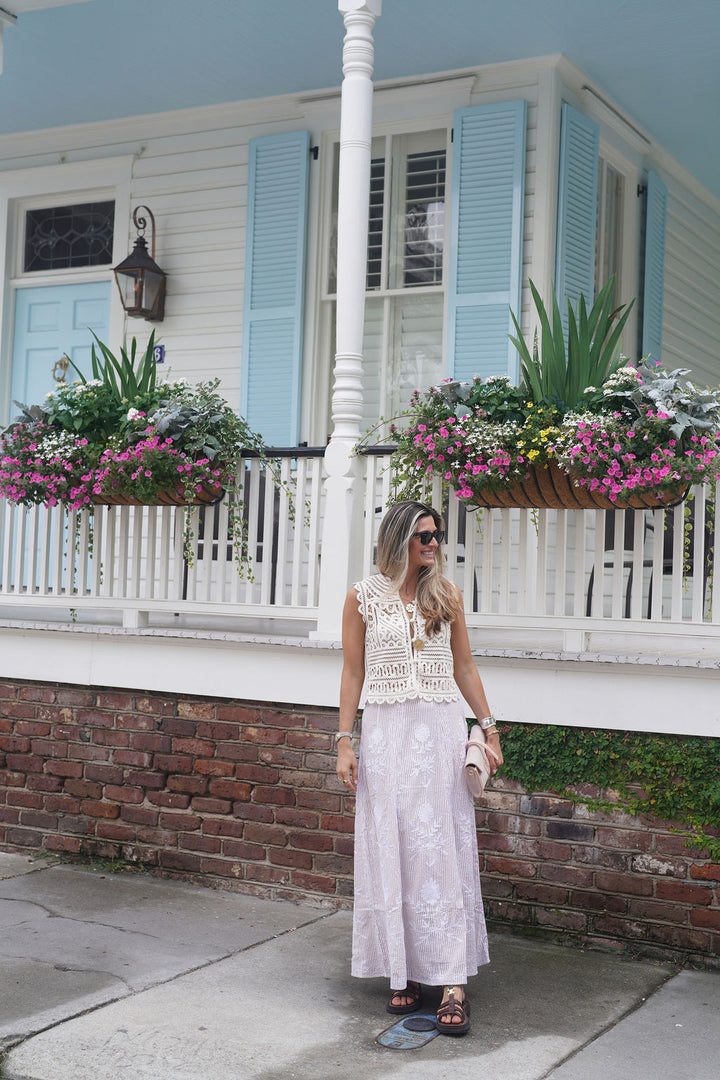 Hanley Midi Skirt Sand Seersucker