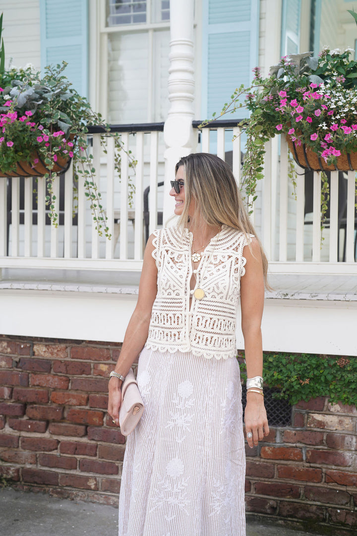 Hanley Midi Skirt Sand Seersucker