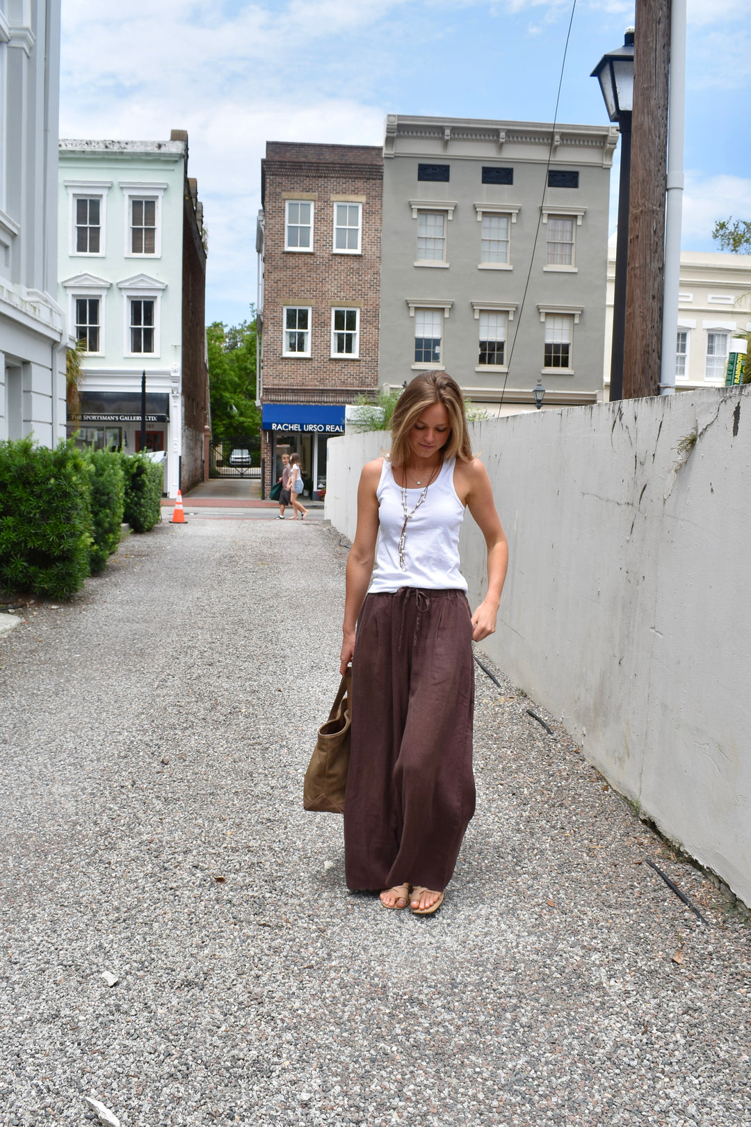 Linen Palazzo Pants Chocolate Brown