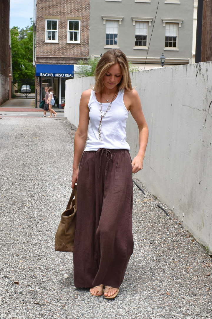 Linen Palazzo Pants Chocolate Brown