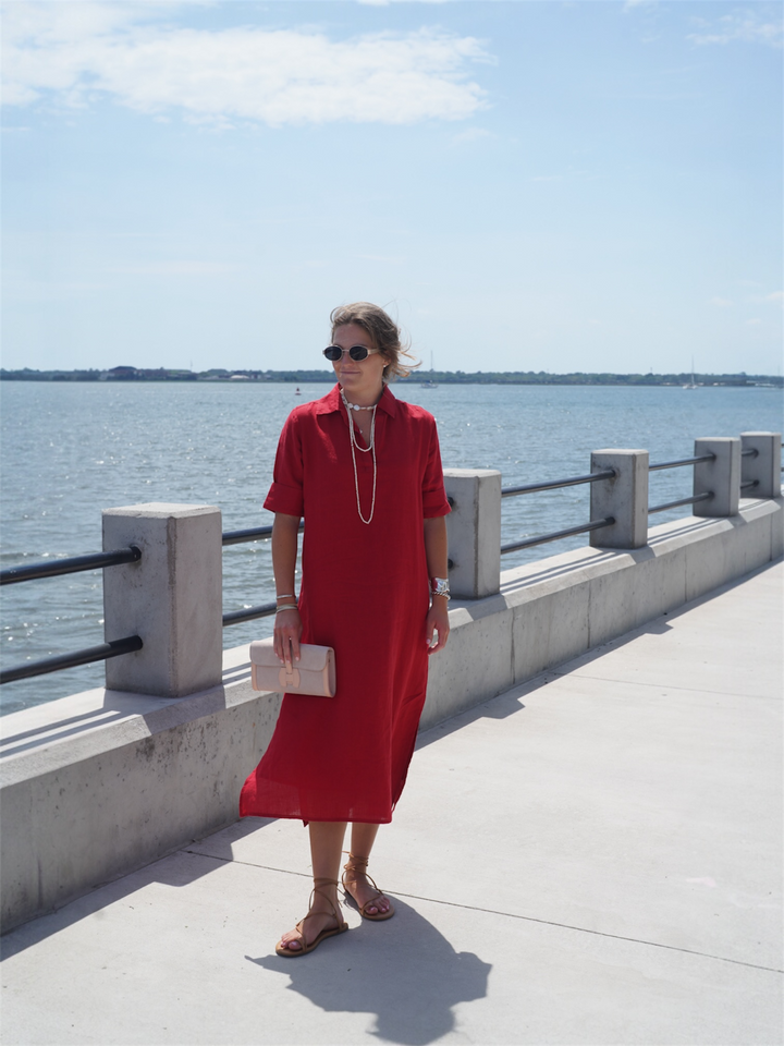 Darren Midi Dress Red Linen