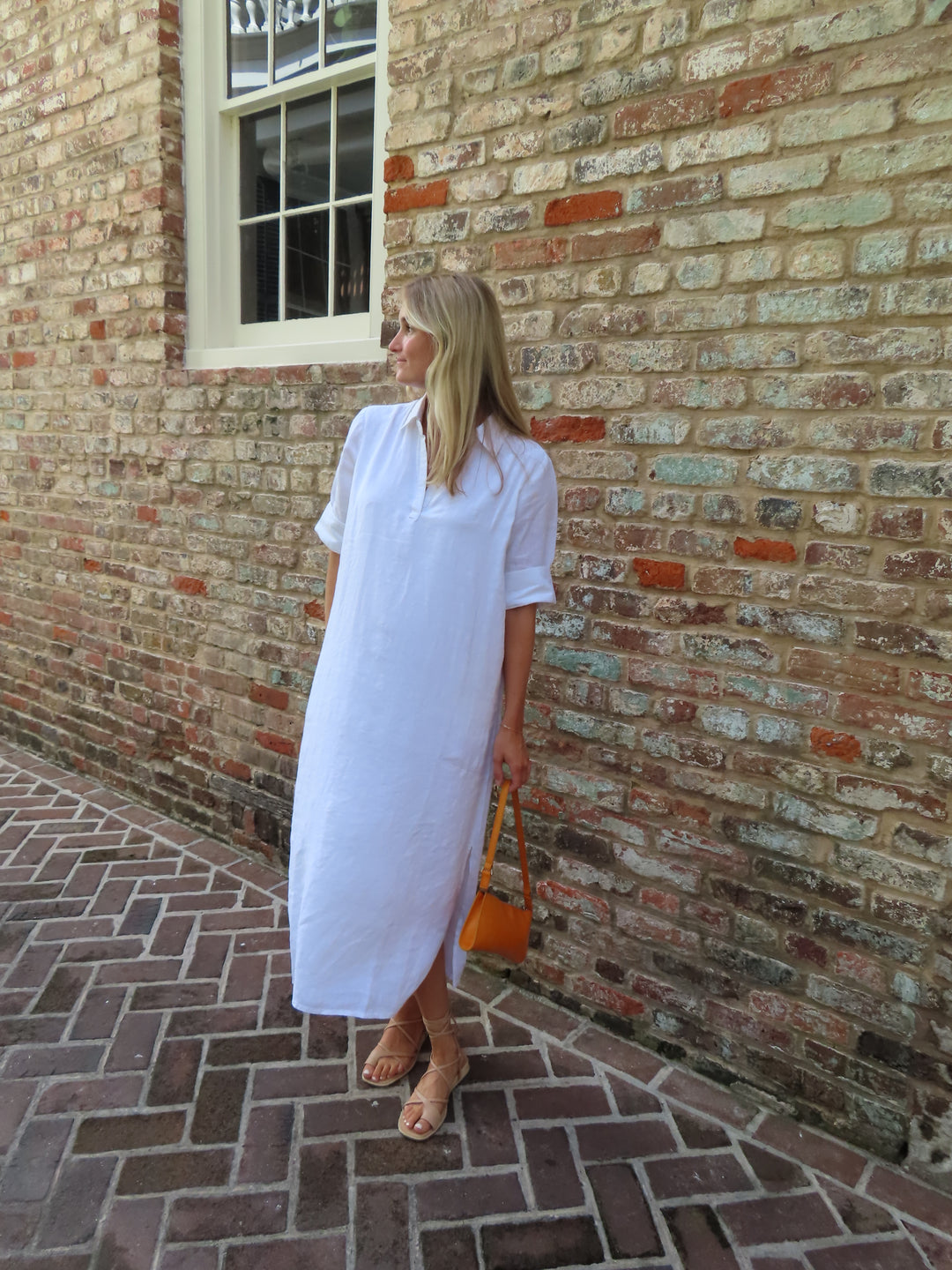 Darren Midi Dress Short Sleeve White Linen
