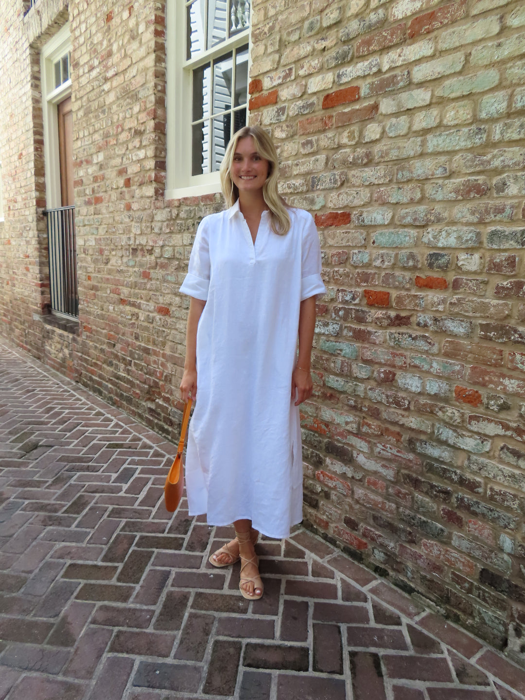 Darren Midi Dress Short Sleeve White Linen