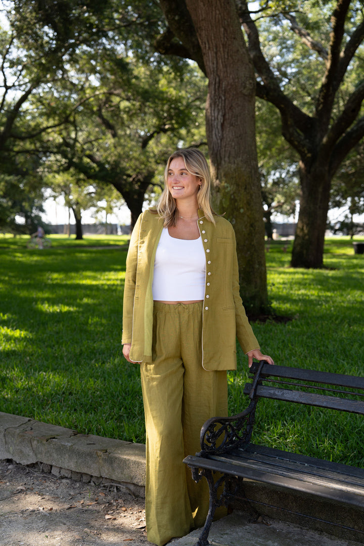 Park Linen Jacket Bay Leaf Green/Cream
