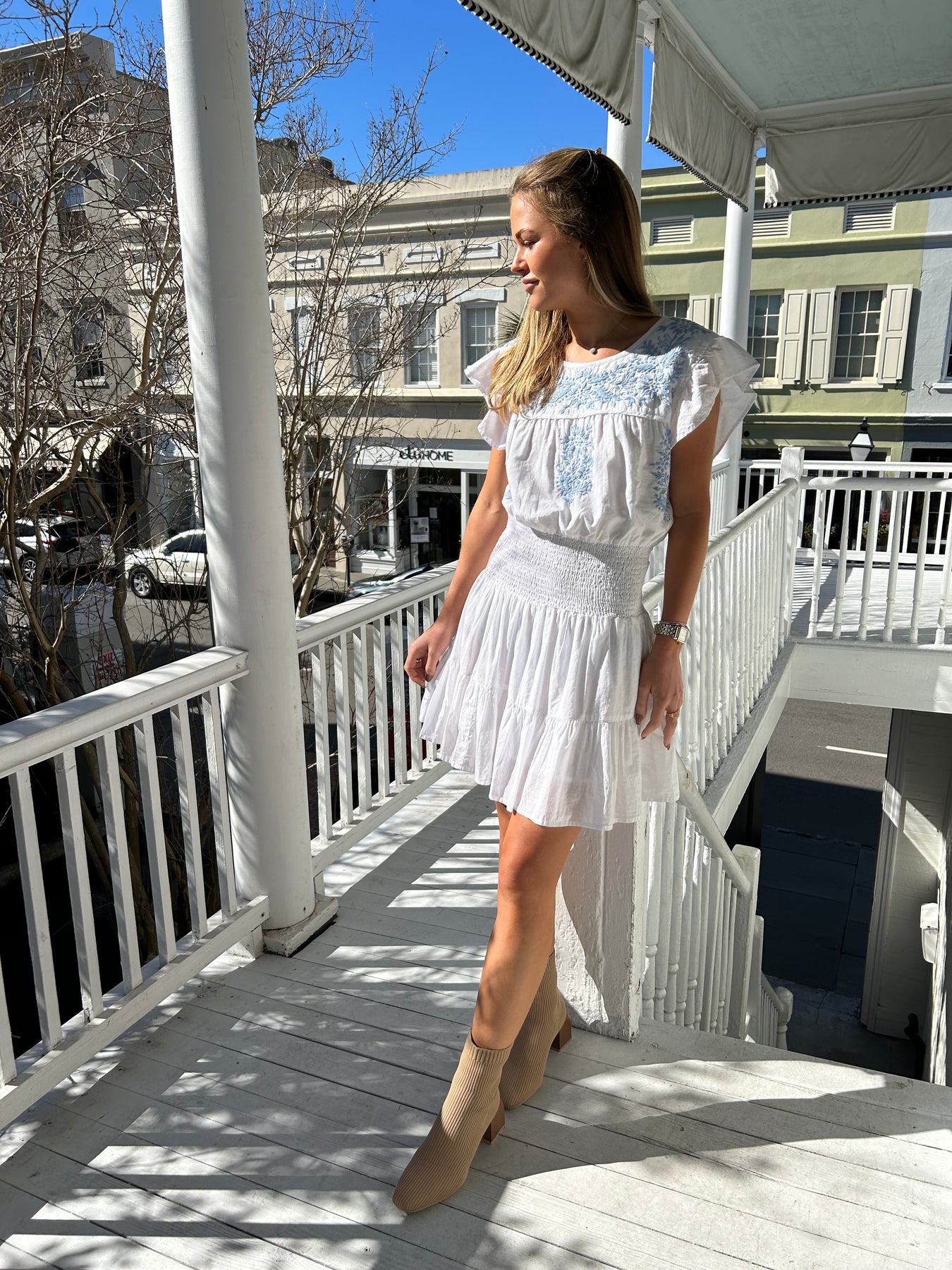 Tilly Mini Dress White/Light Blue Final Sale – Shop Madison Mathews